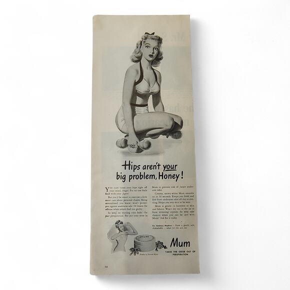 1946 Mum Print Ad Sexy Bikini Pose Perspiration Hips Humor MCM Beauty Branding - Picture 9 of 9